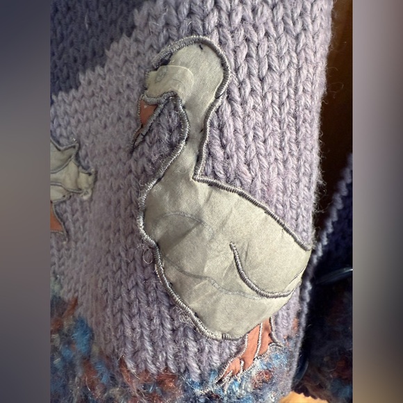 Vintage Wool Mohair Whimsical Cardigan Appliqué Boy & Goose Patchwork Knit - Picture 11 of 17